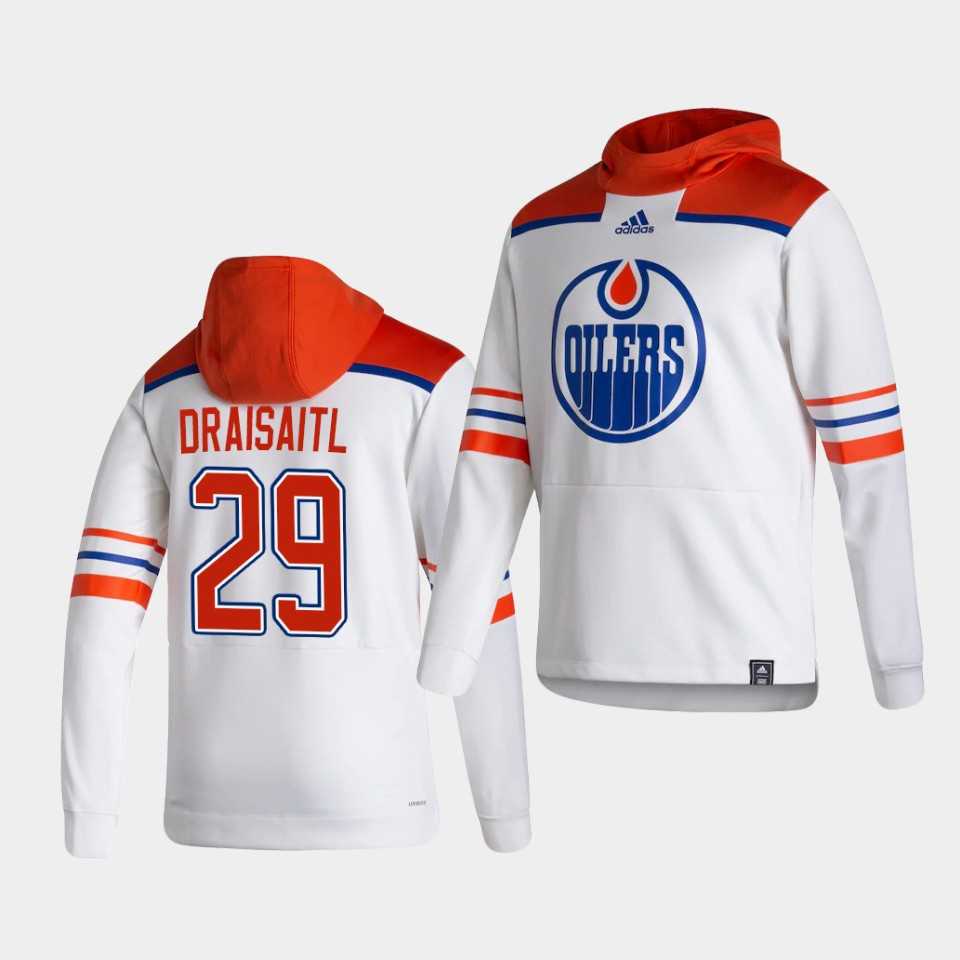 Men Edmonton Oilers 29 Draisaitl White NHL 2021 Adidas Pullover Hoodie Jersey